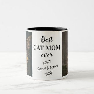 Best Cat Mom Ever Personalized Photos Two-Tone Coffee Mug