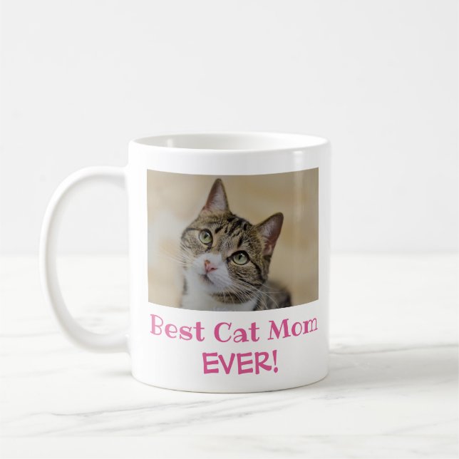 Best Cat Mom Ever Pet Photo Coffee Mug (Left)