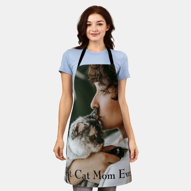 Best Cat Mom Ever Pet Photo Personalized Apron (Worn)