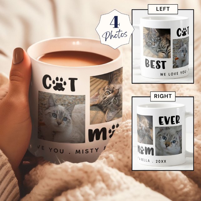 BEST CAT MOM EVER Photo Collage Personalized Coffee Mug (Creator Uploaded)