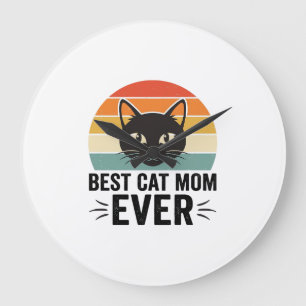 Best Cat Mom Ever Retro Cat Face Vintage Design_1 Large Clock