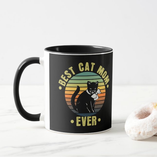 Best Cat Mom Ever Retro | Gifts for Cat Mom Mug (With Donut)