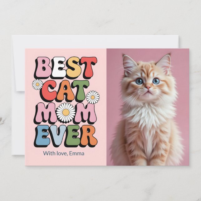 Best Cat Mom Ever Retro Mother's Day Card with Cut (Front)