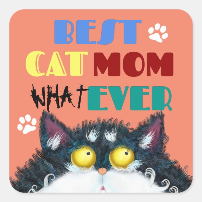 Best Cat Mom Ever | Silly Cat Lovers Funny Square Sticker (Front)