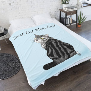 Best Cat Mom Ever Silver Tabby Mother's Day Fleece Blanket