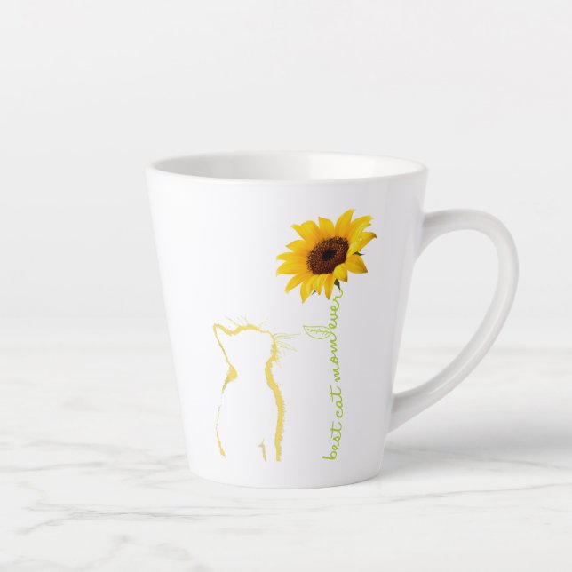 Best Cat Mom Ever Sunflower Cat Mommy Christmas T- Latte Mug (Right)