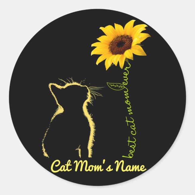 Best Cat Mom Ever Sunflower Cat Mommy Personalized Classic Round Sticker (Front)