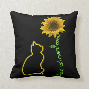 Best Cat Mom Ever Sunflower Feline Mother Throw Pillow