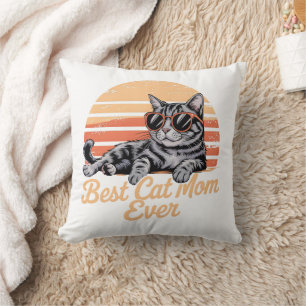 Best Cat Mom Ever Sweatshirt – Cool Cat with Sungl Throw Pillow