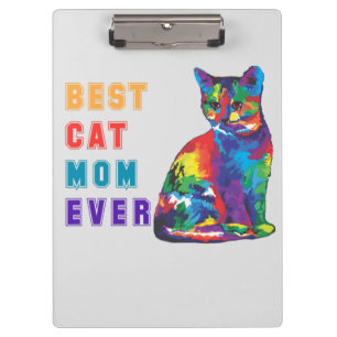 Best cat mom ever text multicolor cute cat lover clipboard
