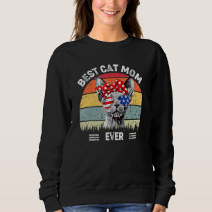 Best Cat Mom Ever Vintage 4th Of July Cat Sphynx M Sweatshirt