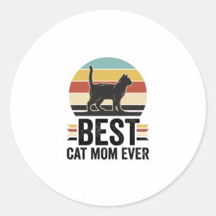 Best Cat Mom Ever Vintage Black Cat Retro Design_1 Classic Round Sticker