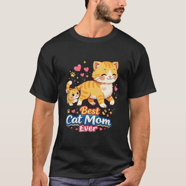 Best Cat Mom Ever Walking With Kitten T-Shirt (Front)