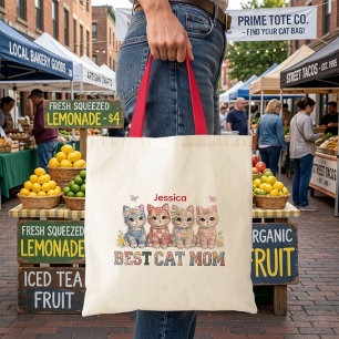 Best Cat Mom Funny Patchwork Personalized Tote Bag
