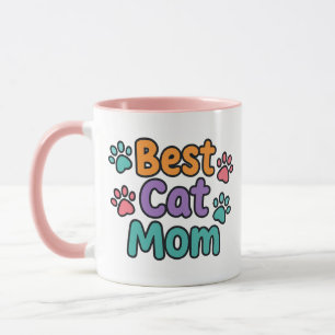 Best Cat Mom Mug with Custom Photo Colourful Font