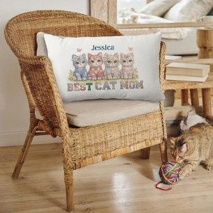 Best Cat Mom Patchwork Funny Personalized Pillow