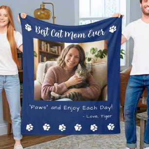 Best Cat Mom Paws Blue Pet Photo Fleece Blanket