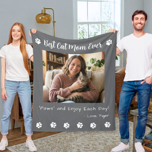 Best Cat Mom Paws Grey Pet Photo Fleece Blanket