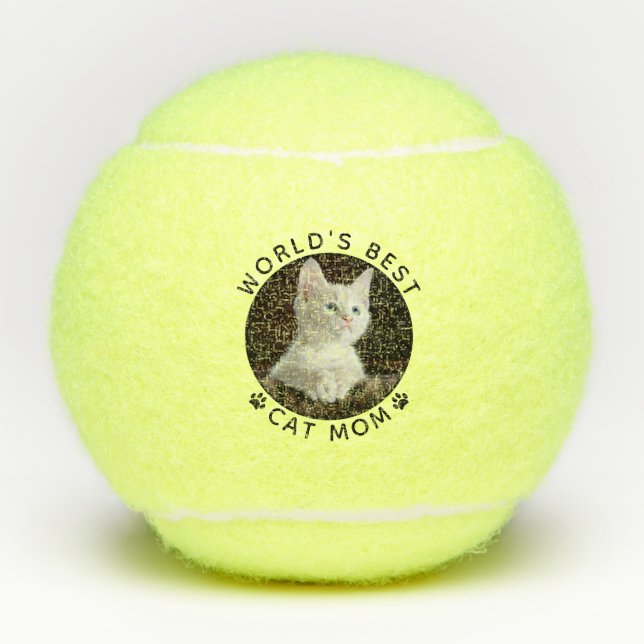 Best Cat Mom Personalized Photo Tennis Balls (Front)