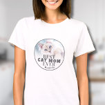 Best Cat Mom Pet Photo T-Shirt<br><div class="desc">Personalized Best Cat Mom Ever Custom Photo Shirt. Celebrate the special bond between a cat mom and her beloved kitty with this "Best Cat Mom Ever" shirt, perfect for any cat lover. Featuring modern, bold typography over a soft white ombre background, this shirt combines style with sentimentality. A sleek grey...</div>