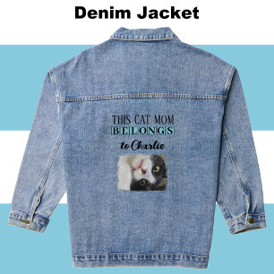 Best cat mom photo add name blue denim jacket