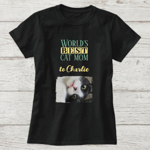 Best cat mom photo add name green yellow T-Shirt