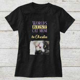 Best cat mom photo add name purple yellow T-Shirt