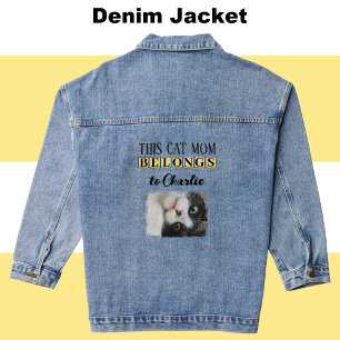 Best cat mom photo add name yellow denim jacket