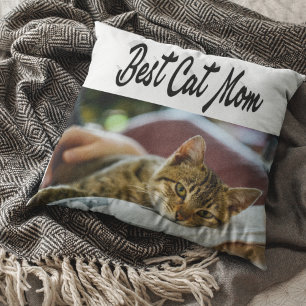 Best Cat Mom Photo Black text Throw Pillow
