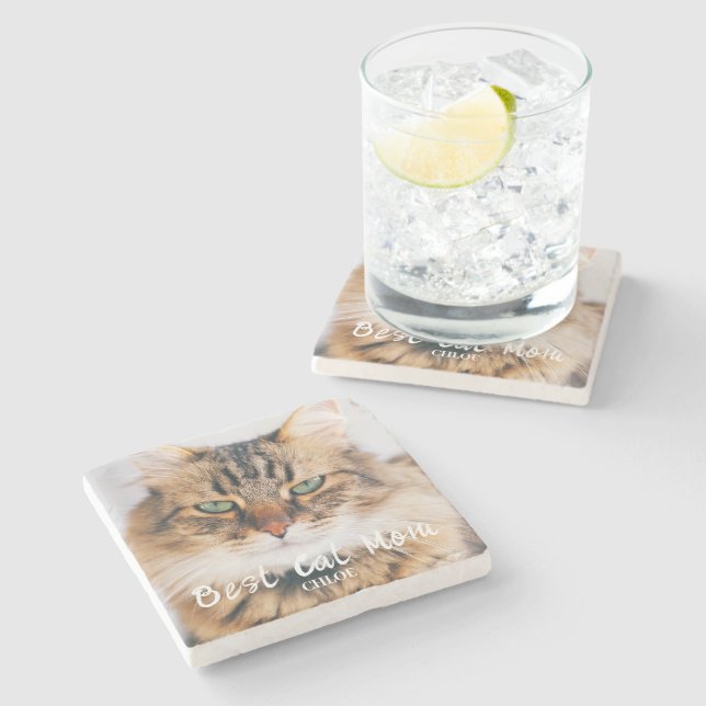 Best Cat Mom Photo  Stone Coaster (Side)