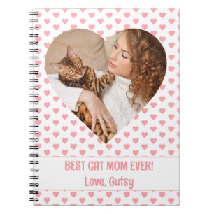 Best Cat Mom Pink Heart Pattern with Photo Notebook