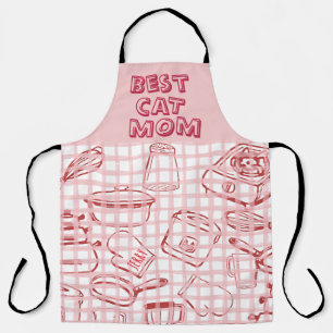 "Best Cat Mom" Red & Pink Apron
