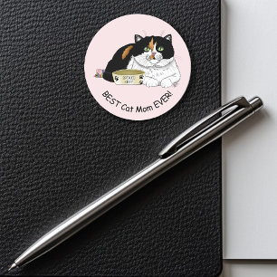 Best Cat Mom Spoiled Calico Mother’s Day Pink Classic Round Sticker