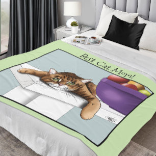 Best Cat Mom Sweet Tabby Cat Mother’s Day Green Fleece Blanket