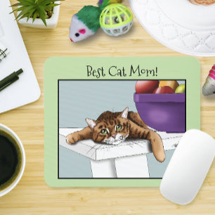 Best Cat Mom Sweet Tabby Cat Mother’s Day Green Mouse Pad