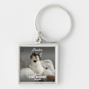 Best Cat Mum Ever Modern Custom Pet Photo Keychain