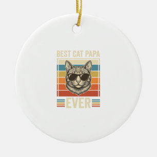 Best Cat Papa Ever Vintage Cat Shirt Design_1 Ceramic Ornament