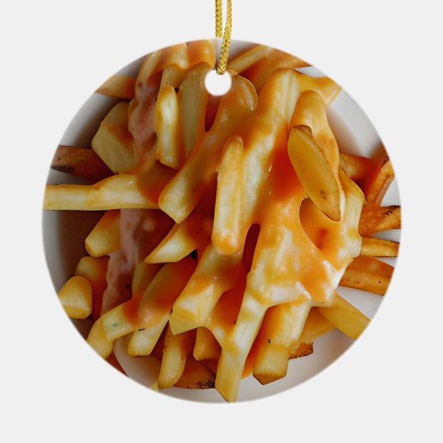 Best Cheesy Christmas | Funny Cheese Fries Ceramic Ornament (Front)