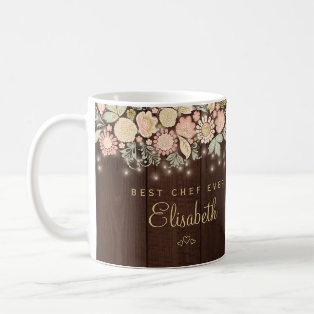 Best chef ever personalized name elegant rustic  coffee mug (Left)