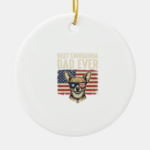 Best Chihuahua Dad Ever Vintage Patriotic Dog Desi Ceramic Ornament