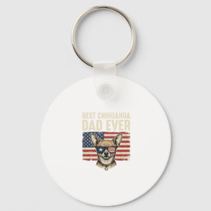 Best Chihuahua Dad Ever Vintage Patriotic Dog Desi Keychain