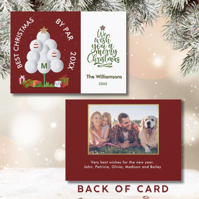 Best Christmas by Par Golf Ball Tree Initial Photo Card (Creator Uploaded)