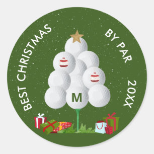 Best Christmas by Par Golf Ball Tree Initial Year Classic Round Sticker