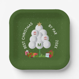 Best Christmas by Par Golf Ball Tree Initial Year Paper Plate