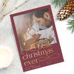 Best Christmas Ever Engagement Photo Foil Holiday Card<br><div class="desc">Share the news of your holiday season engagement with these elegant and festive engagement announcement cards featuring a square photo with "best Christmas ever" overlaid in gold foil lettering. Personalize with your announcement (shown with "we're engaged") and names beneath,  and add additional details to the back.</div>