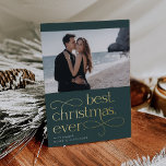 Best Christmas Ever Engagement Photo Foil Holiday Card<br><div class="desc">Share the news of your holiday season engagement with these elegant and festive engagement announcement cards featuring a single horizontal or landscape oriented photo with "best Christmas ever" beneath in gold foil lettering. Personalize with your announcement (shown with "we're engaged") and names beneath, and add additional details to the back....</div>
