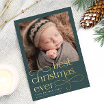 Best Christmas Ever Holiday Birth Announcement<br><div class="desc">Share the news of your holiday season baby with these elegant and festive engagement announcement cards featuring a square photo with "best Christmas ever" overlaid in gold foil lettering. Personalize with your little one's name and birth stats,  and add an additional photo to the back.</div>