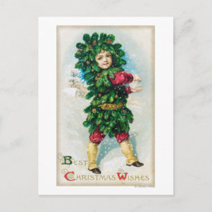 Best Christmas Wishes Man in Evergreen Coat Holiday Postcard