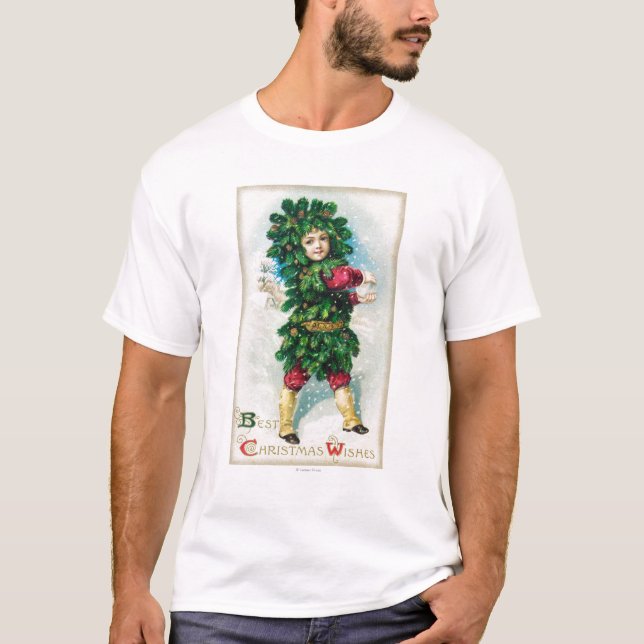 Best Christmas Wishes Man in Evergreen Coat T-Shirt (Front)