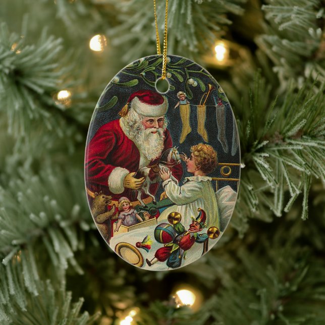 Best Christmas Wishes Victorian Santa with Child Ceramic Ornament (Tree)